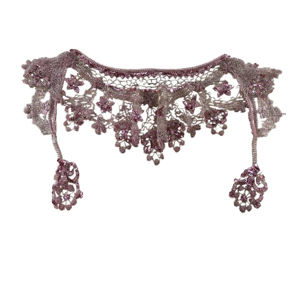 Unbranded Dusty Rose Beaded Sequined Sheer Mesh Shoulder Wrap - OS